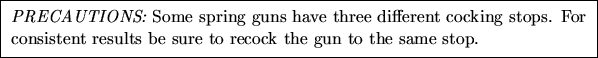 \framebox [5.2in]{\parbox[b]{5in}{\smallskip {\em PRECAUTIONS:} 
Some spring gun...
 ...onsistent results be sure to recock the gun to the same stop.\smallskip \par }}
